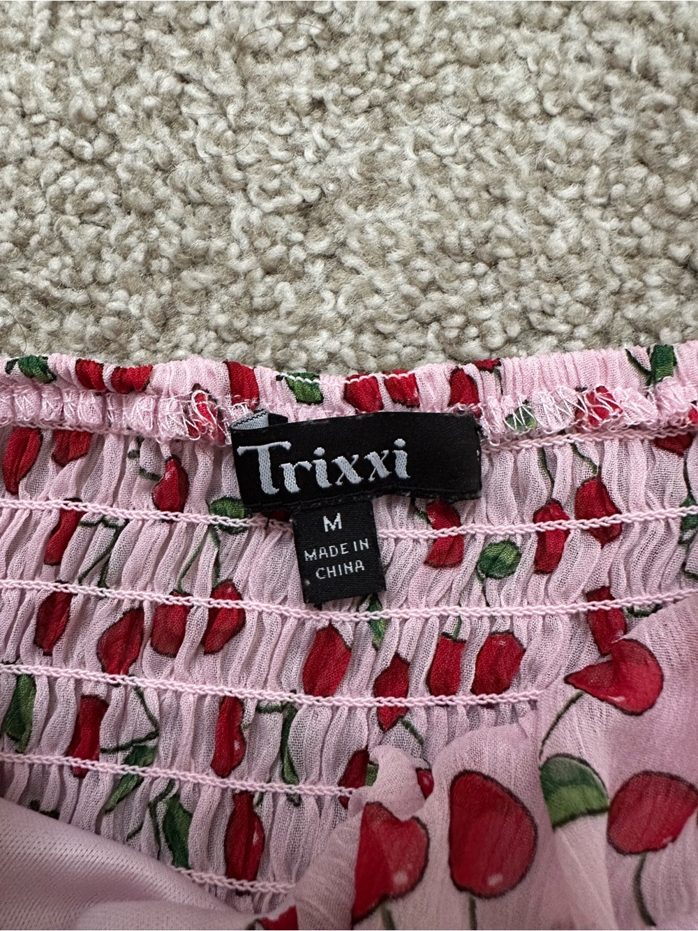 Trixxi Pink Cherry Print Tiered Babydoll Dress – Size M - Picture 4 of 10